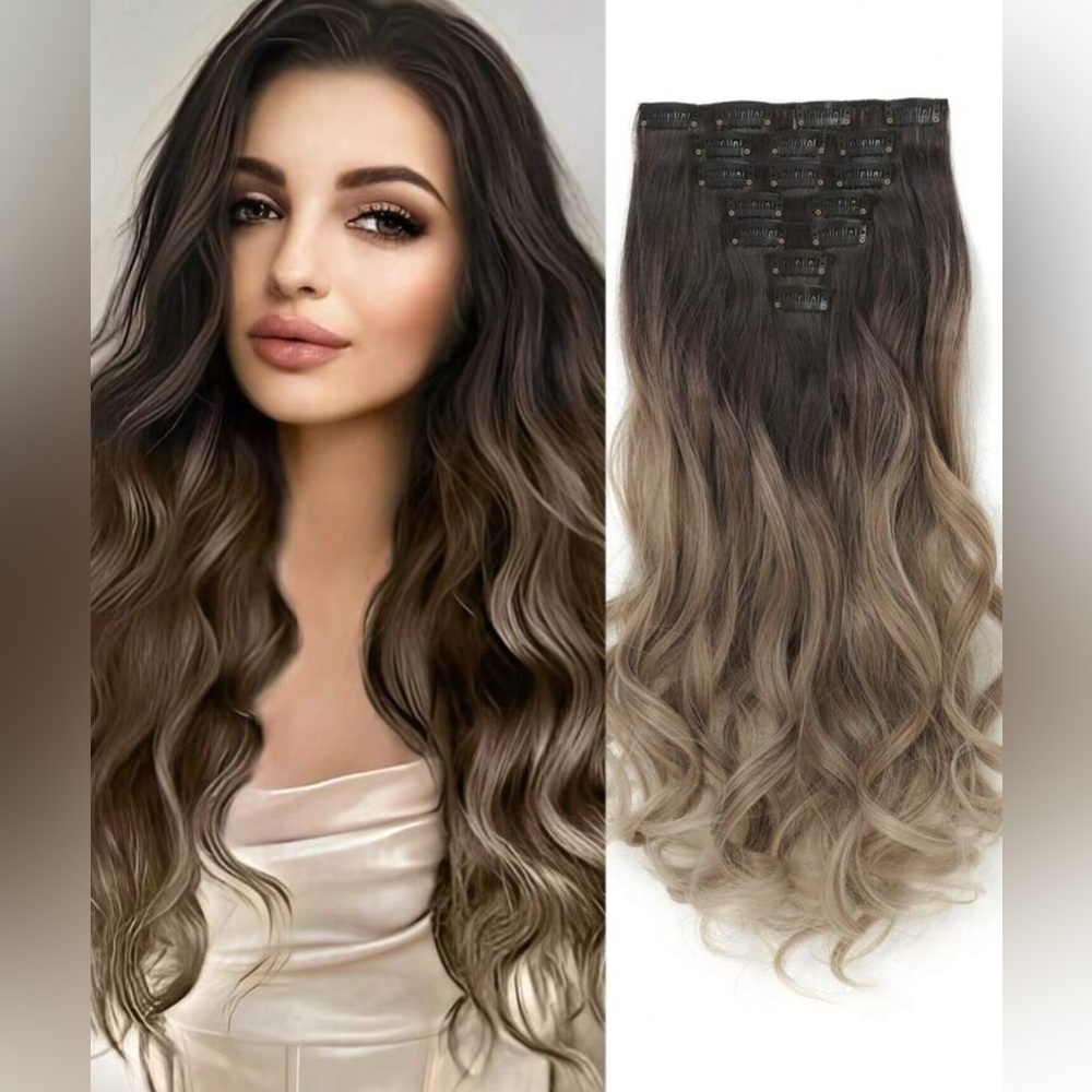 22 Inch Balayage Brown & Blonde Clip in Curly Hair Extensions - human hair blend
